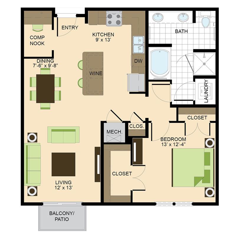 500 Crawford Houston Luxury Downtown Apartments | Austin A3 Floor Plan