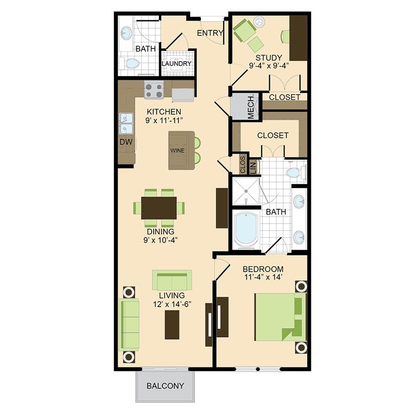 500 Crawford Houston Luxury Downtown Apartments | Austin A4 Floor Plan