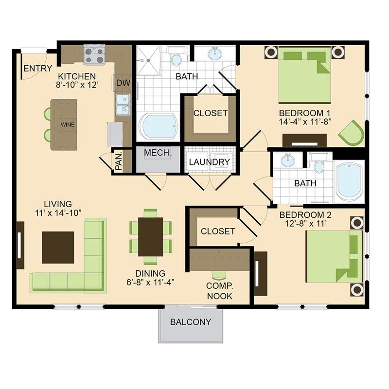 500 Crawford Houston Luxury Downtown Apartments | Austin B1 Floor Plan