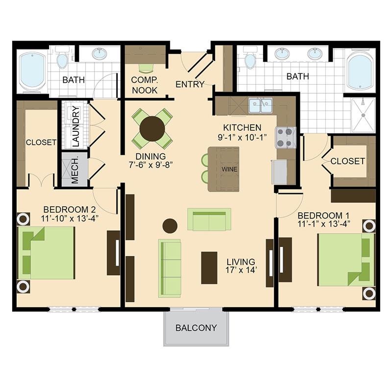 500 Crawford Houston Luxury Downtown Apartments | Austin B2 Floor Plan