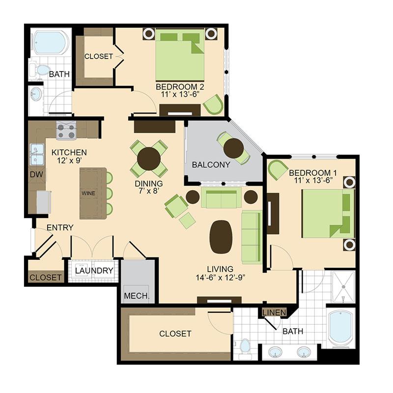 500 Crawford Houston Luxury Downtown Apartments | Austin B3 Floor Plan