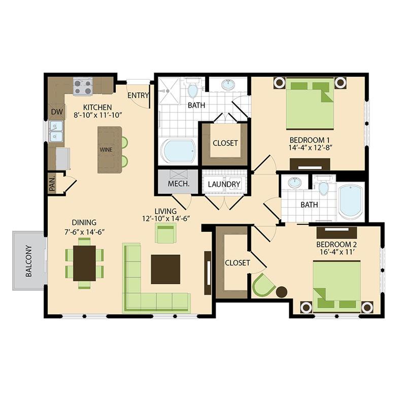500 Crawford Houston Luxury Downtown Apartments | Austin B5 Floor Plan